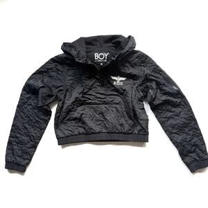BOY London black hooded pullover anorak jacket child sz medium quilted texture